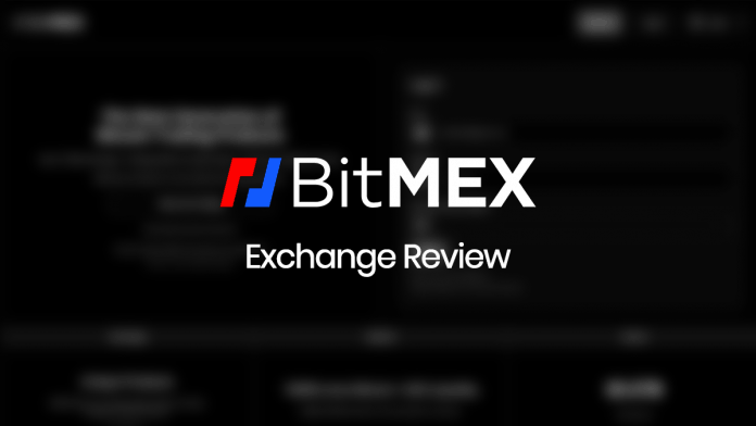 BitMEX Exchange Review text in front of a greyed out blurry exchange screenshot.
