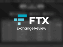 FTX Exchange Review text in front of a greyed out blurry exchange screenshot.
