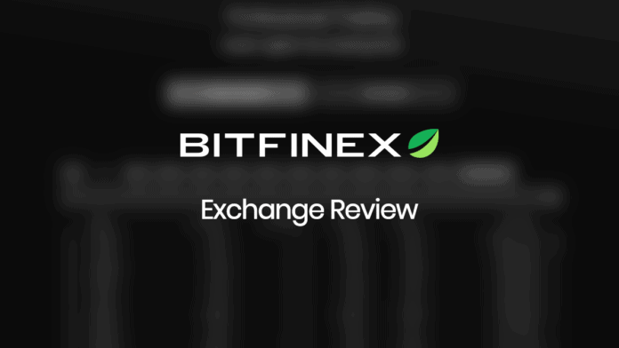 Bitfinex Exchange Review text in front of a greyed out blurry exchange screenshot.